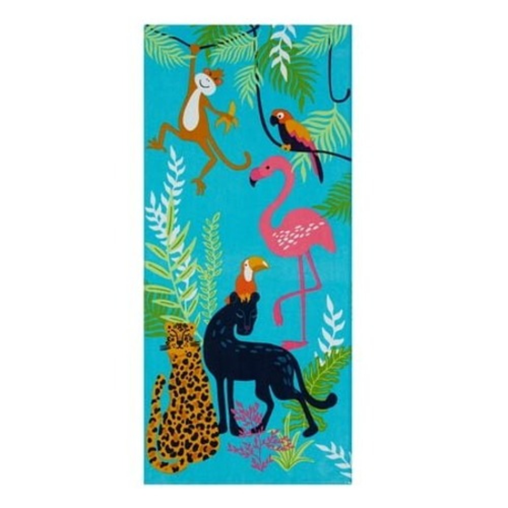 Mainstays Beach Towel Unisex 28x60 Blue  Jungle Animals Cotton